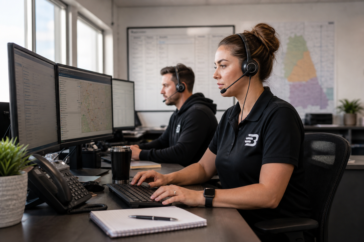 Garage door dispatch office team