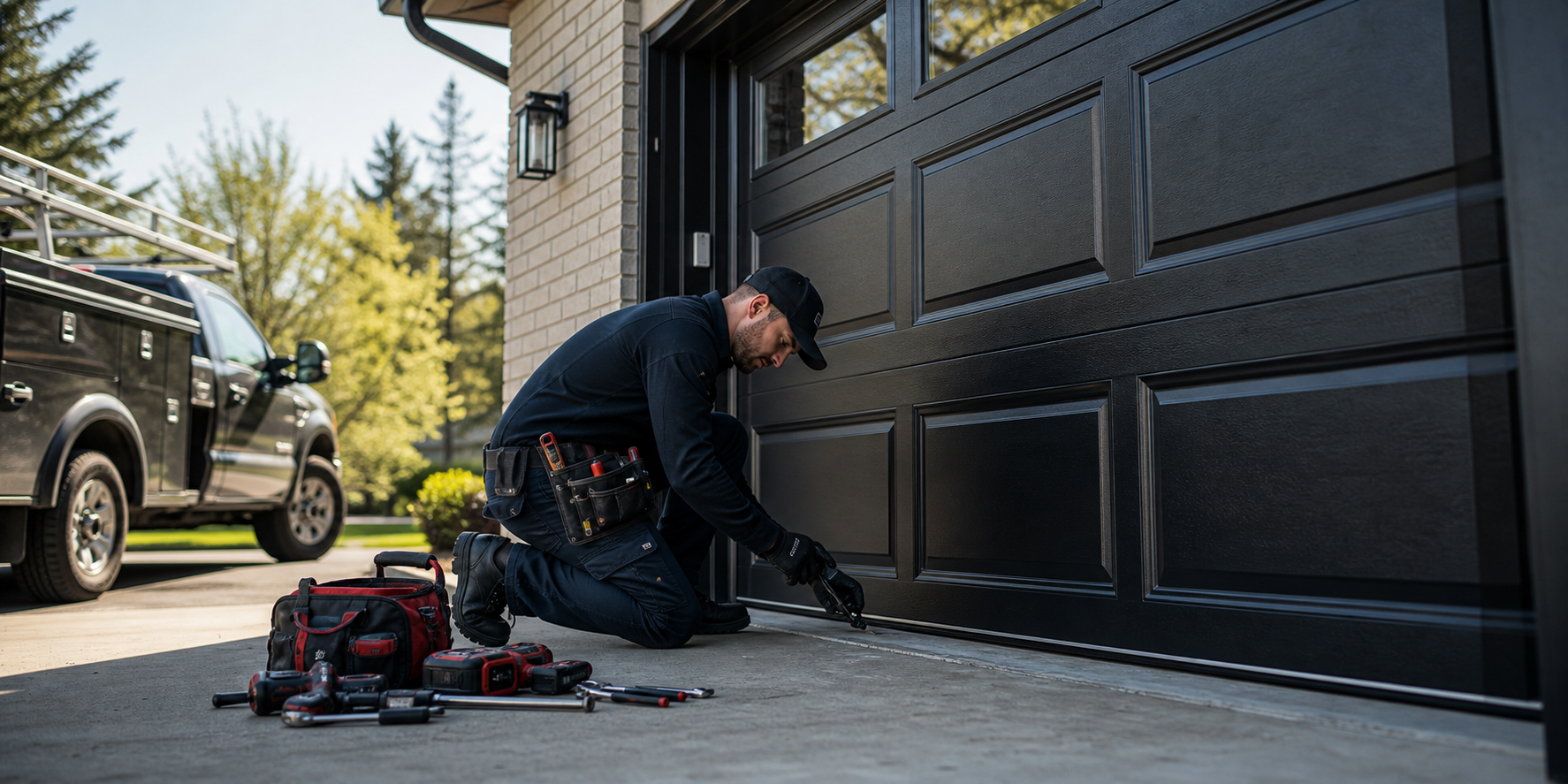 Garage door technician at work